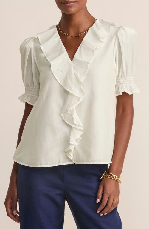 Shop Vineyard Vines Ruffle Neck Cotton & Silk Button-up Shirt In Marshmallow