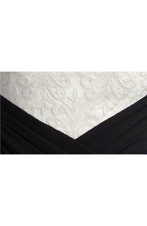 Tadashi Shoji Pleated Two-tone Crepe & Lace Column Gown In Ivory/black