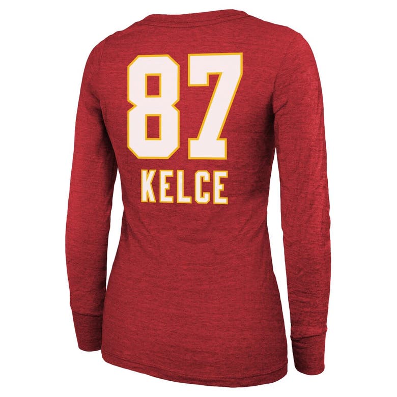 Shop Majestic Threads Travis Kelce Red Kansas City Chiefs Super Bowl Lviii Scoop Name & Number Tri-blend