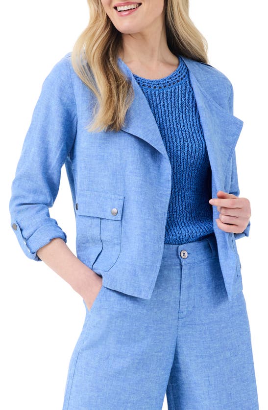 Shop Nic + Zoe Nic+zoe Rumba Linen Blend Moto Jacket In Blue Mix