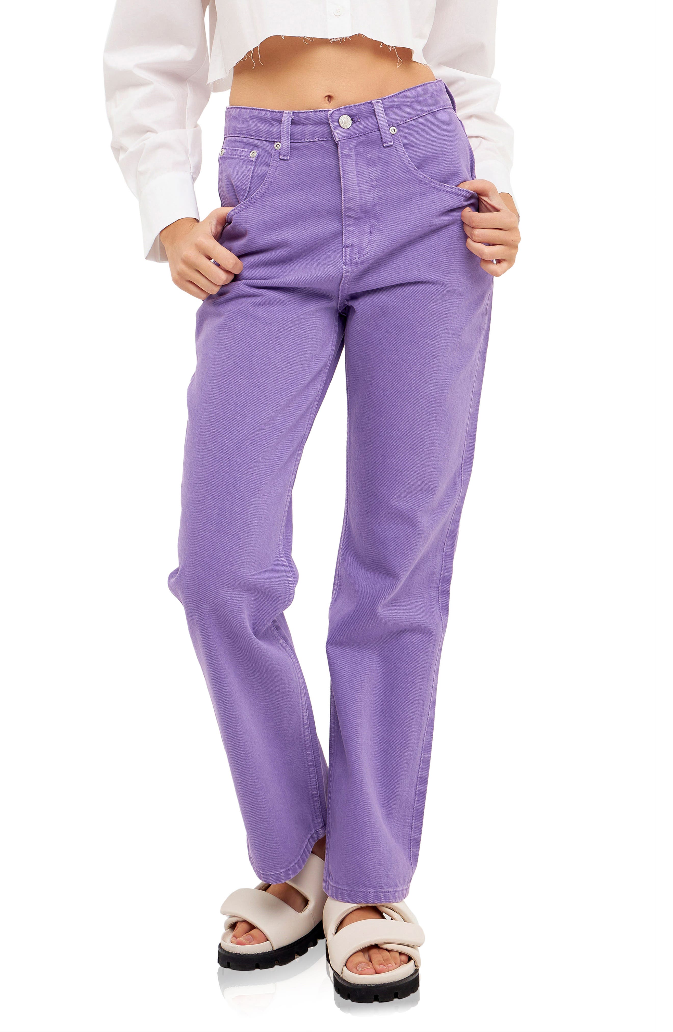 purple colored jeans