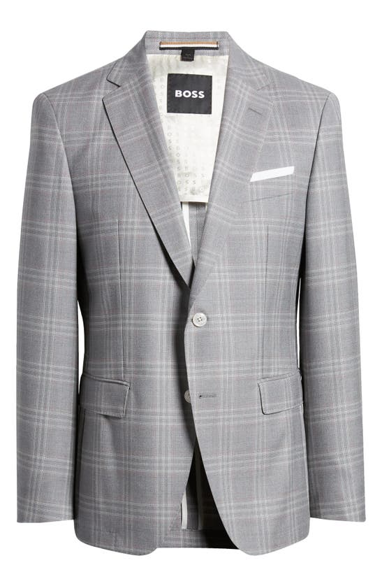 Shop Hugo Boss Hutson Plaid Virgin Wool Sport Coat In Grey Plaid