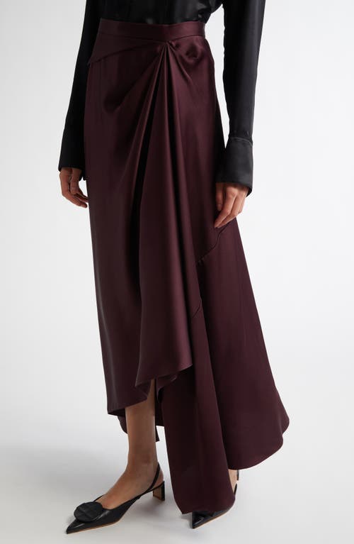 Shop Erdem Asymmetric Drape Satin Cady Maxi Skirt In Elderberry