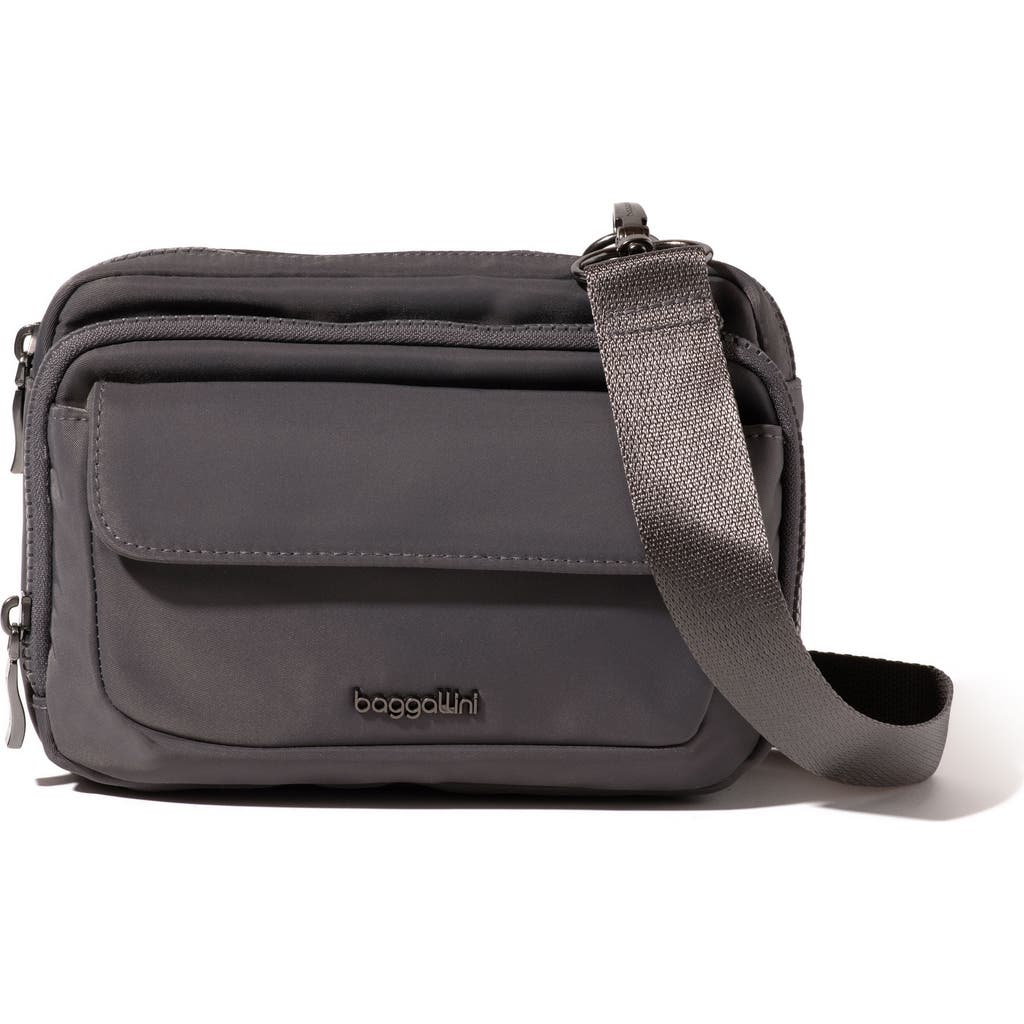 Baggallini Modern Double Zip Crossbody Bag In Smoke Twill