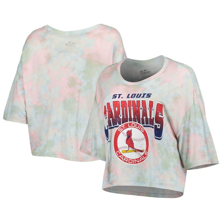 Majestic Threads St. Louis Cardinals Cooperstown Collection Tie-Dye Boxy Cropped Tri-Blend T-Shirt Light Blue