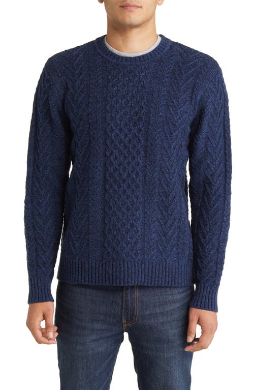 Cable Stitch Crewneck Wool Blend Sweater in Denim