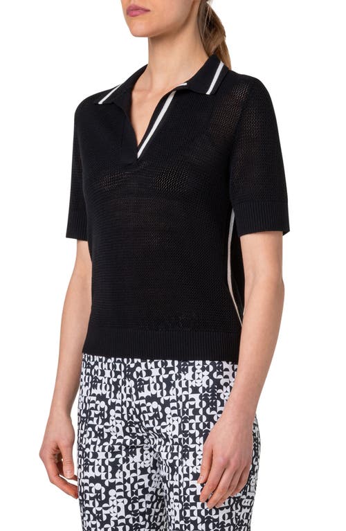 Shop Akris Punto Merino Wool Mesh Sweater Polo In Black-cream