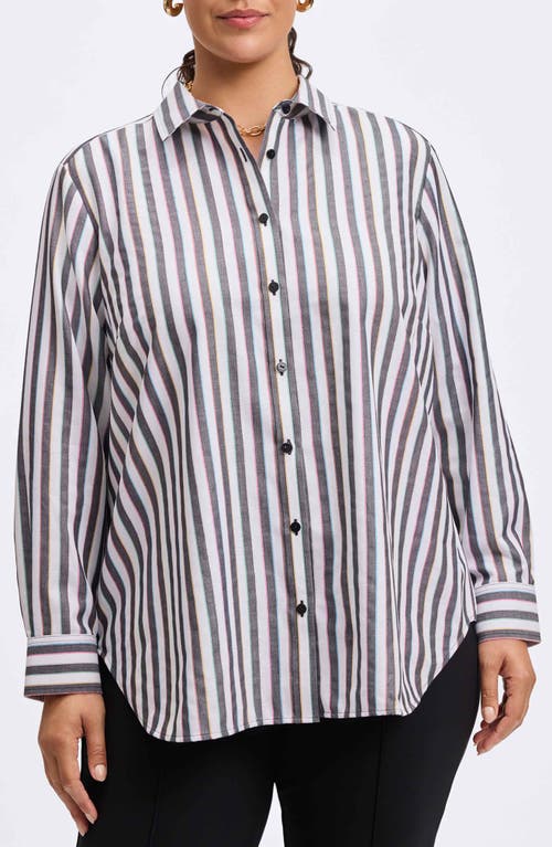 Shop Foxcroft Rainbow Stripe Relaxed Fit Cotton Blend Button-up Shirt In Multi Stripe