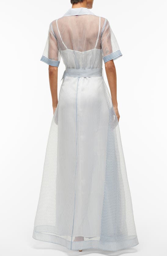 Shop Staud Stripe Short Sleeve Maxi Shirtdress In Ivory Micro Stripe