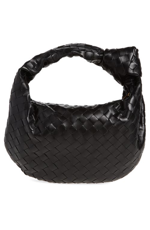 Bottega Veneta Jodie Teen Mini Knotted Intrecciato Leather Tote In Black-gold