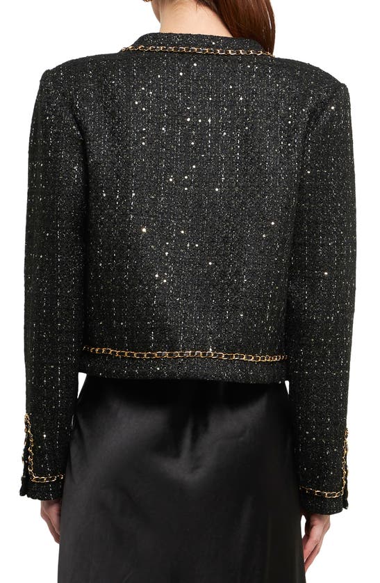 Shop Endless Rose Chain Trim Tweed Crop Blazer In Black