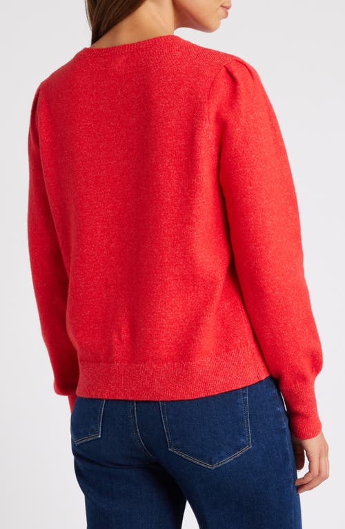 Shop Caslonr Caslon(r) Puff Sleeve Cotton Blend Crewneck Sweater In Red Goji