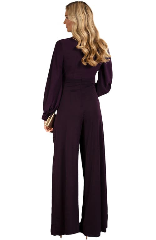 Hotsquash London Clothing Blouson Sleeve Wide Leg Jumpsuit In Damson