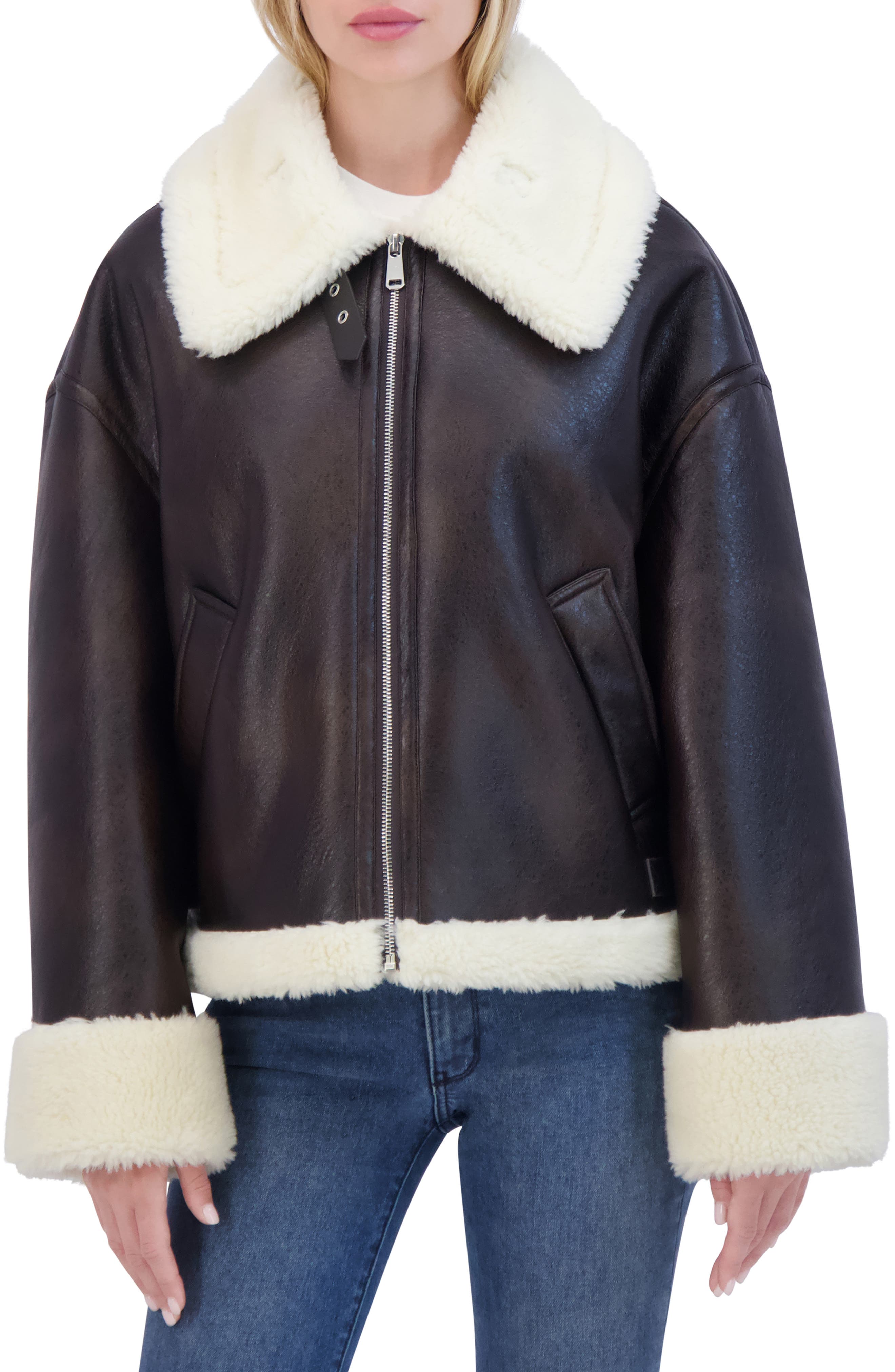 Laundry By Shelli Segal Faux Shearling Trimmed Faux Leather Jacket In ...