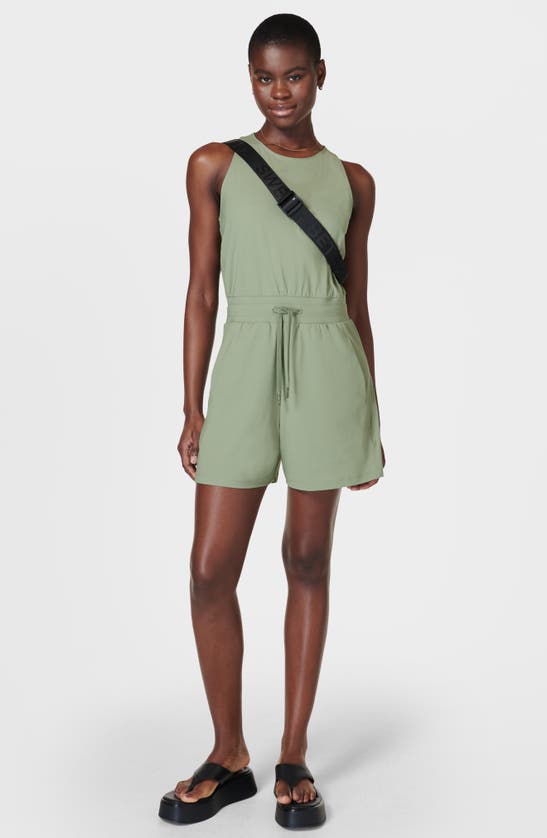 Shop Sweaty Betty Explorer Racerback Romper In Savannah Green