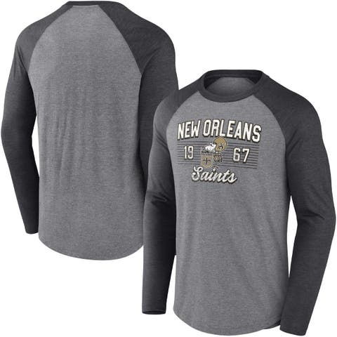 Men's Nike Heathered Charcoal/Black New Orleans Saints Tri-Blend Raglan Athletic Long Sleeve Fashion T-Shirt Size: Extra Large