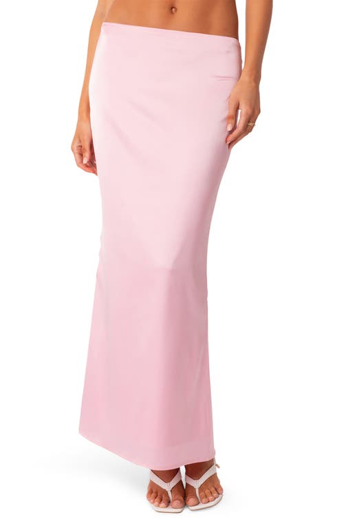 EDIKTED Brandi Low Rise Satin Maxi Skirt in Pink