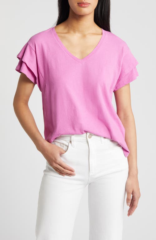 caslon(r) Flutter Sleeve Cotton & LinenTop in Pink Rosebud