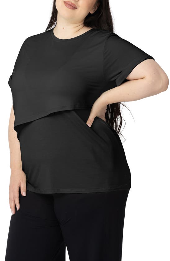 Shop Kindred Bravely Everyday Asymmetric Ruffle Nursing/maternity Top In Black