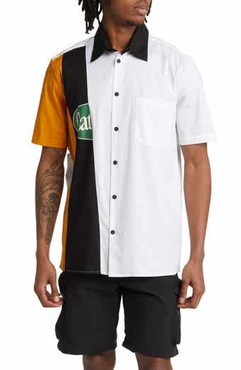 Black Cat Print Short Sleeve Button-Up Shirt. Choose Cream, Pink, Cinnamon or Yellow Button Up