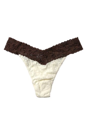 Shop Hanky Panky Colorplay Original Lace Thong In Marshmallow/cappuccino