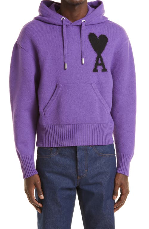 AMI Paris Mattiussi Ami de Coeur Logo Intarsia Hoodie Sweater in Purple/Black/501