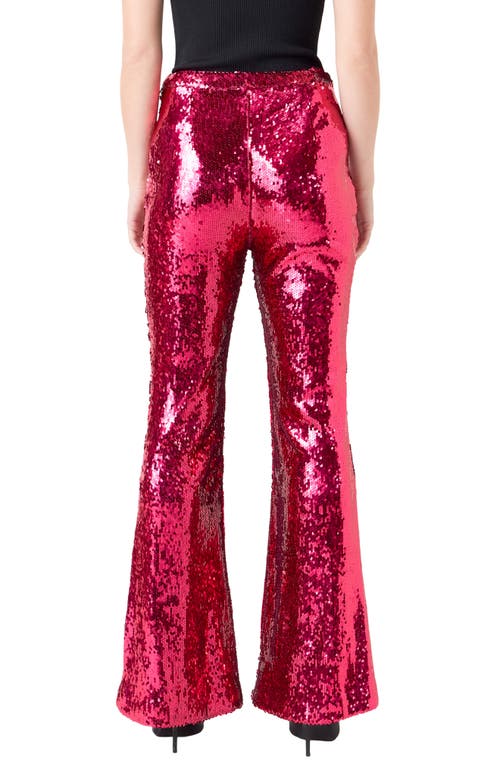 Endless Rose Sequin Slit Leg Flare Pants In Fuchsia