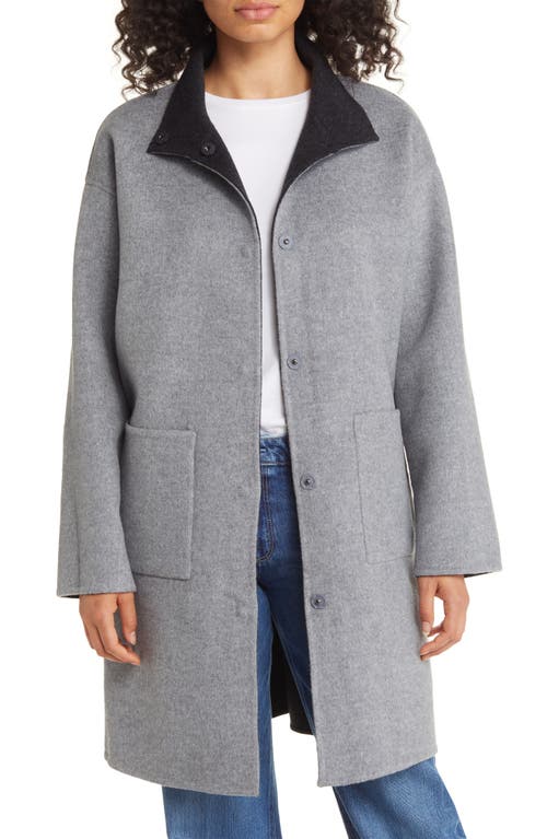 Shop Eileen Fisher Reversible Wool & Cashmere Coat In Charcoal/moon