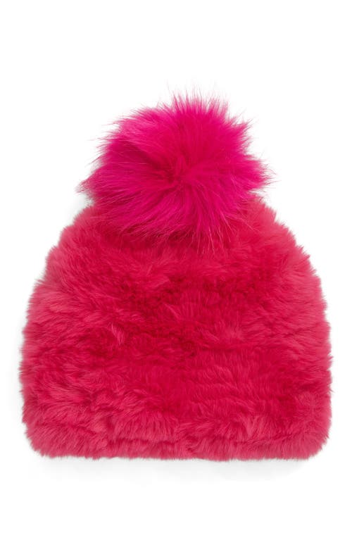 Jocelyn Faux Fur Beanie with Pom in Hot Pink