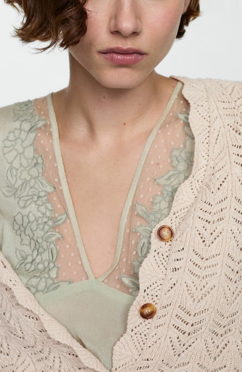 Shop Mango Sito Open Stitch Cardigan In Light Pastel Brown