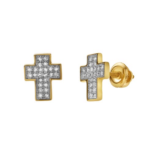 Luvmyjewelry Heavens Cross 10k Yellow Gold Cluster Diamond Unisex Earrings In 10k Yellow Gold
