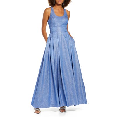 Morgan & Co. Shimmer Pleat Ballgown, Blue