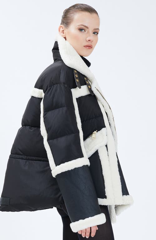 Nicole Benisti Women's Mixed Media Shearling Down Moto Jacket In Black & White