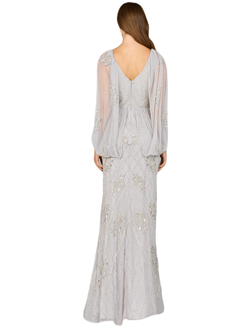 Lara New York Beaded Cape Sleeve Dress In Silver