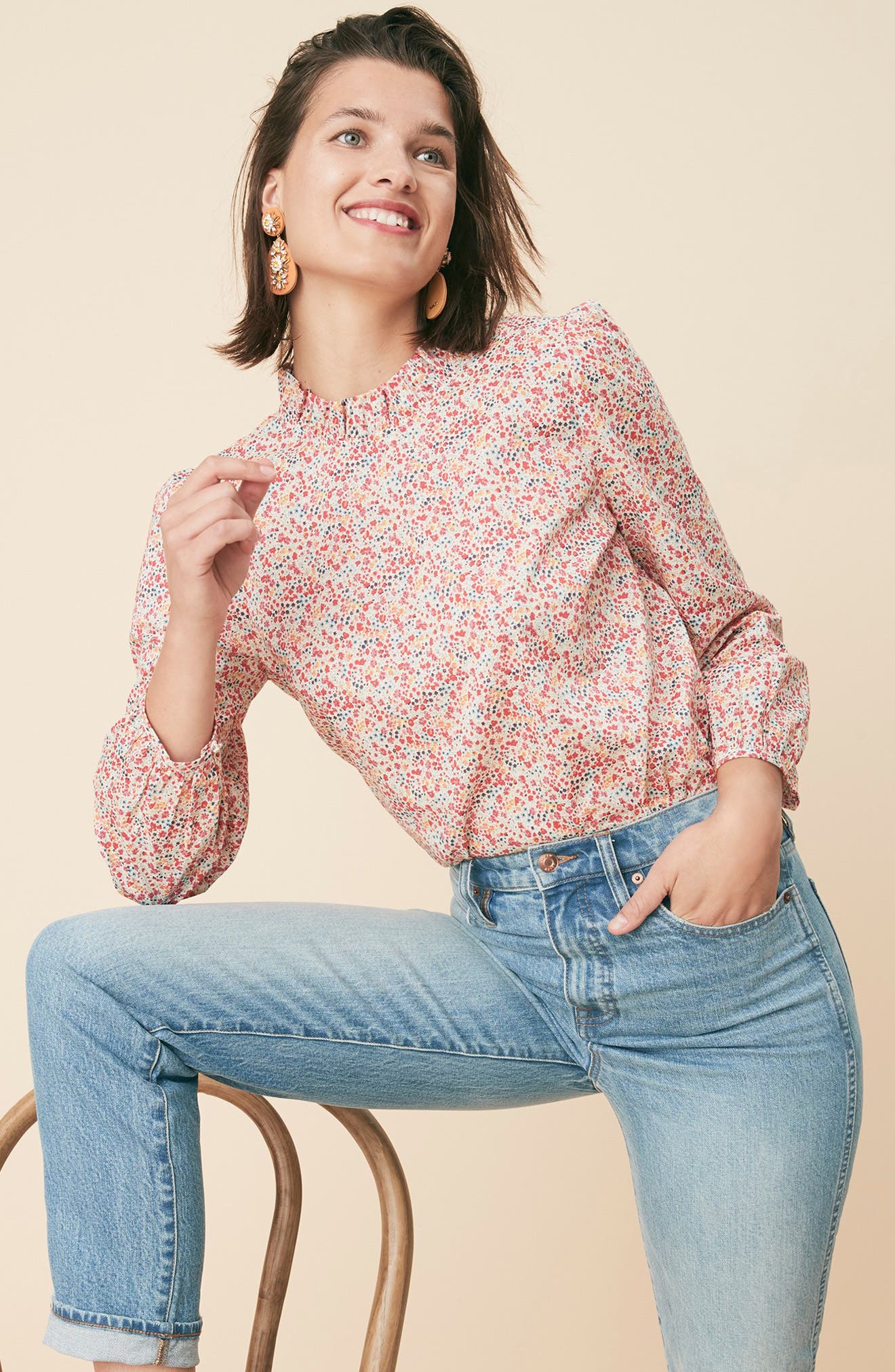 j crew ruffle neck top