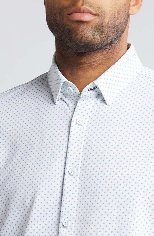 Mizzen + Main Mizzen+main Halyard Dot Print Short Sleeve Performance Knit Button-up Shirt In White/blue