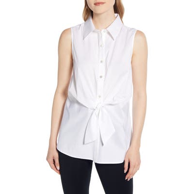 Ming Wang Tie Sleeveless Shirt, White