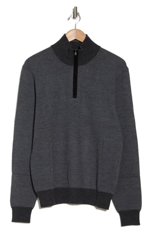 Bruno Magli Merino Wool Two-tone Twill Quarter-zip Pullover In Charcoal Grey