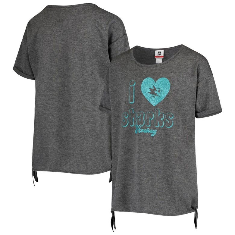 Outerstuff Kids' Girls Youth Heathered Charcoal San Jose Sharks Love Tie Tri-blend T-shirt In Heather Charcoal