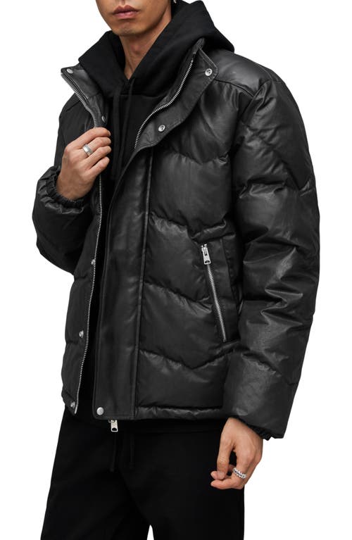 AllSaints Altair Waxed Puffer Jacket with Stowaway Hood Black at Nordstrom,