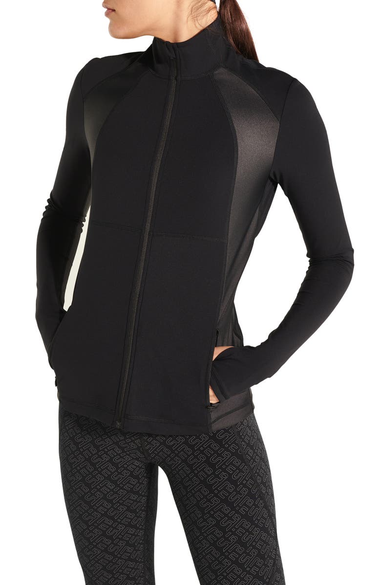 SWEATY BETTY Halle Berry x Sweaty Betty Storm Power High Shine Zip Jacket, Main, color, BLACK