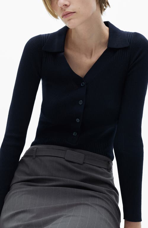 Mango Johnny Collar Popover Sweater In Dark Navy