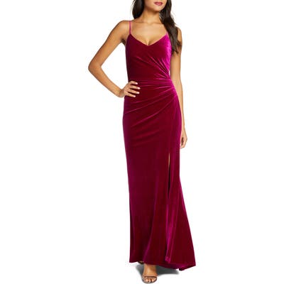 Vince Camuto Ruched Side Slit Velvet Evening Gown, Pink