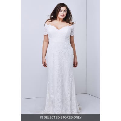 Watters Visconti Short Sleeve Lace Gown, Size IN STORE ONLY - Ivory