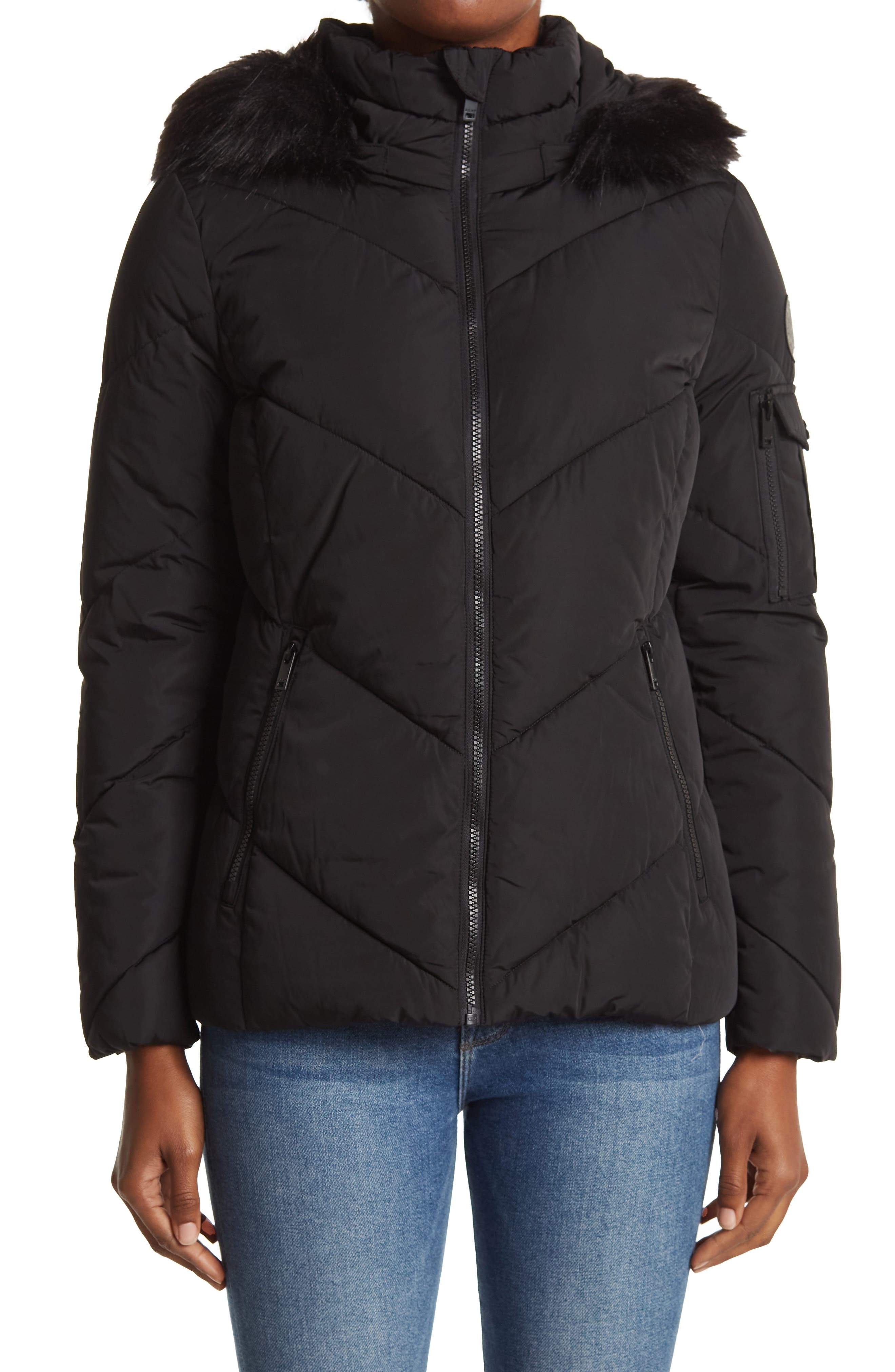 dkny fur hooded coat