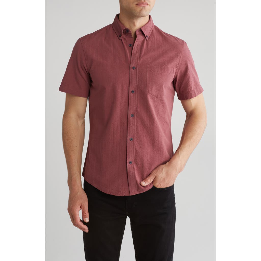 14th & Union Short Sleeve Seersucker Button-down Shirt In Pink