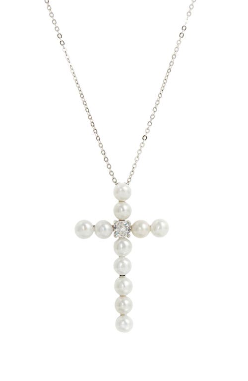 Freshwater Pearl Cross Pendant Necklace in White
