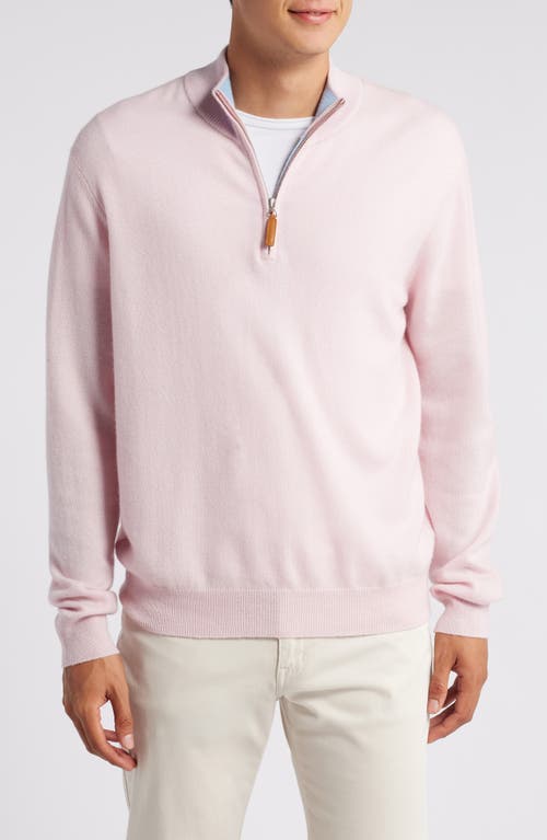 Lorenzo Uomo Men's Quarter Zip Wool & Cashmere Sweater in Shell Pink 