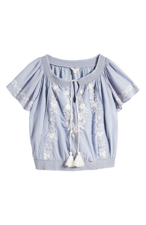 Shop Lucky Brand Embroidered Tie Neck Crop Top In Brunnera Blue