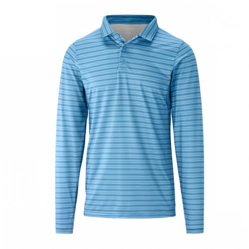 Shop Uv Skinz Long Sleeve Performance Polo In Lagoon Eagle Stripe